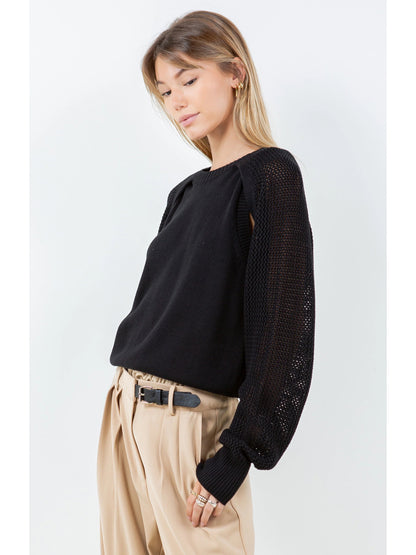 Ruby & Jenna Women's Bolero Eyelet Crewneck Sweater