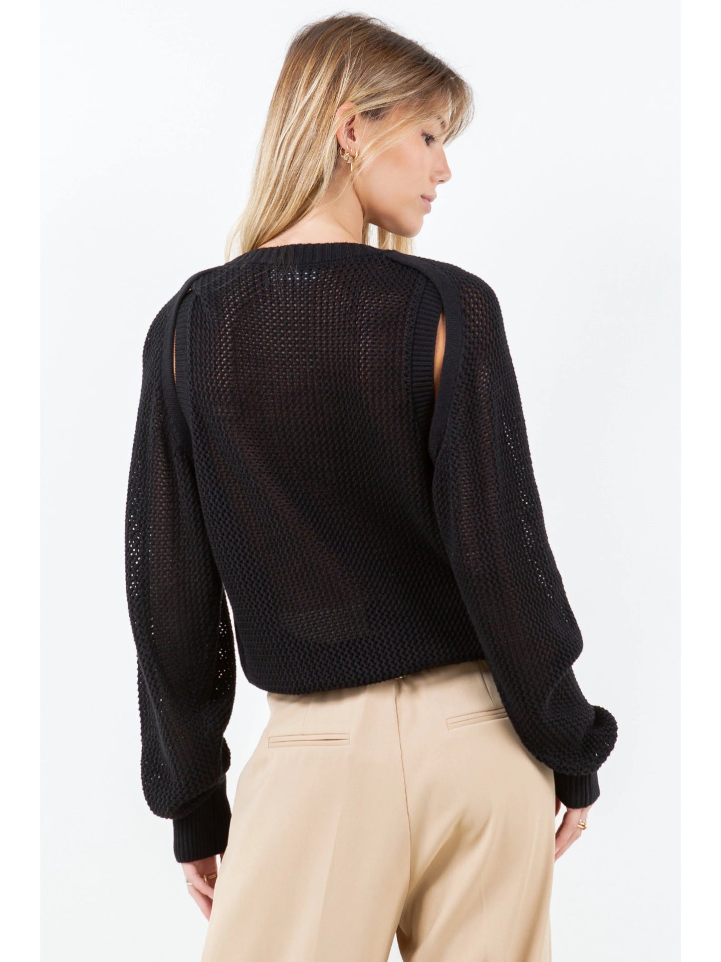 Ruby & Jenna Women's Bolero Eyelet Crewneck Sweater