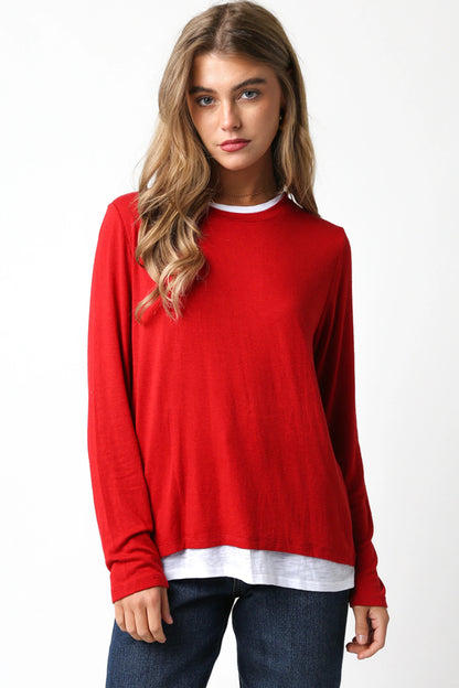 Ruby & Jenna Women's Layered Long Sleeve Top