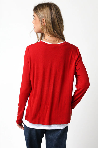 Ruby & Jenna Women's Layered Long Sleeve Top