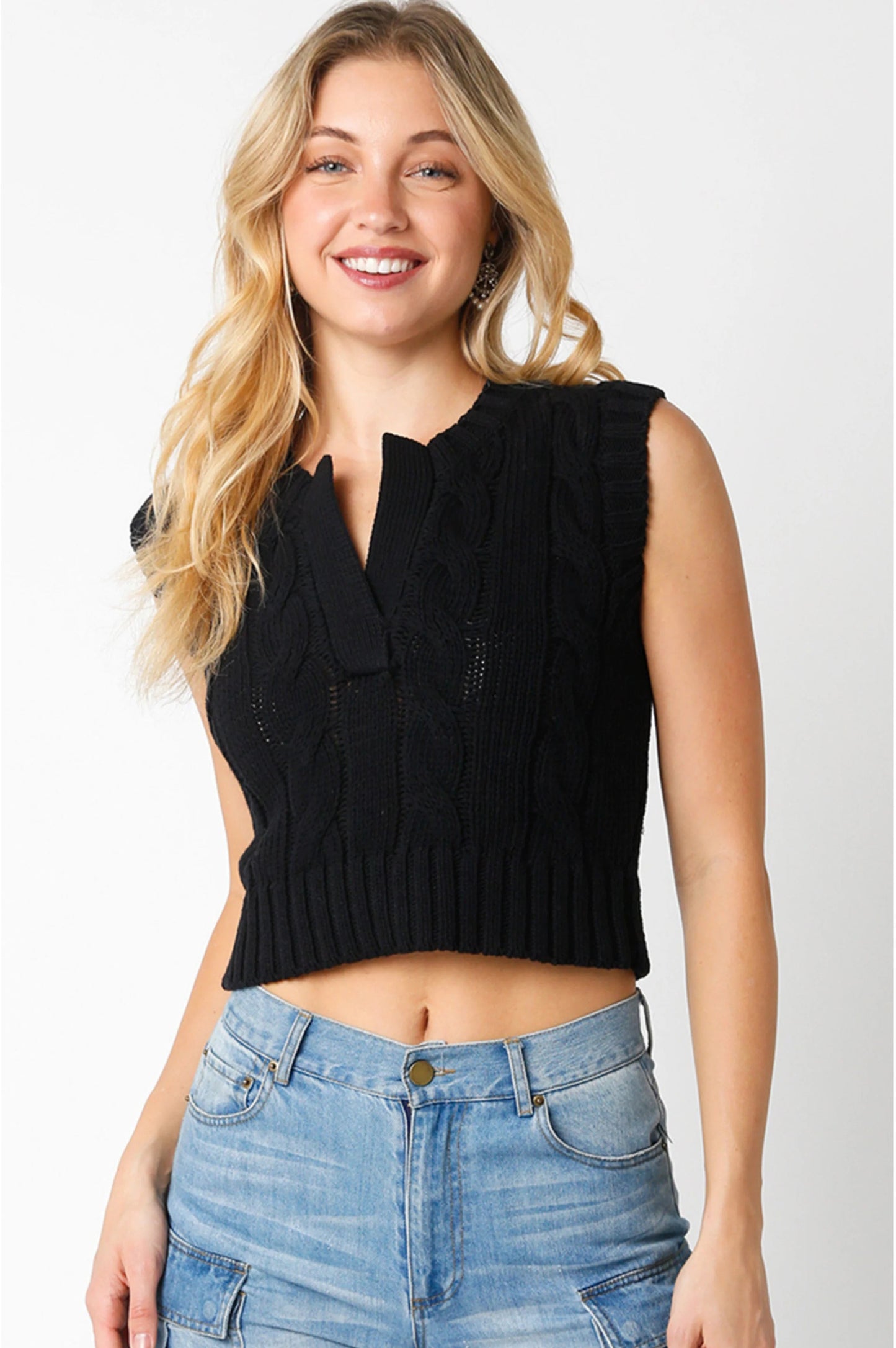 Ruby & Jenna Women's Knit Sweater Vest - Black