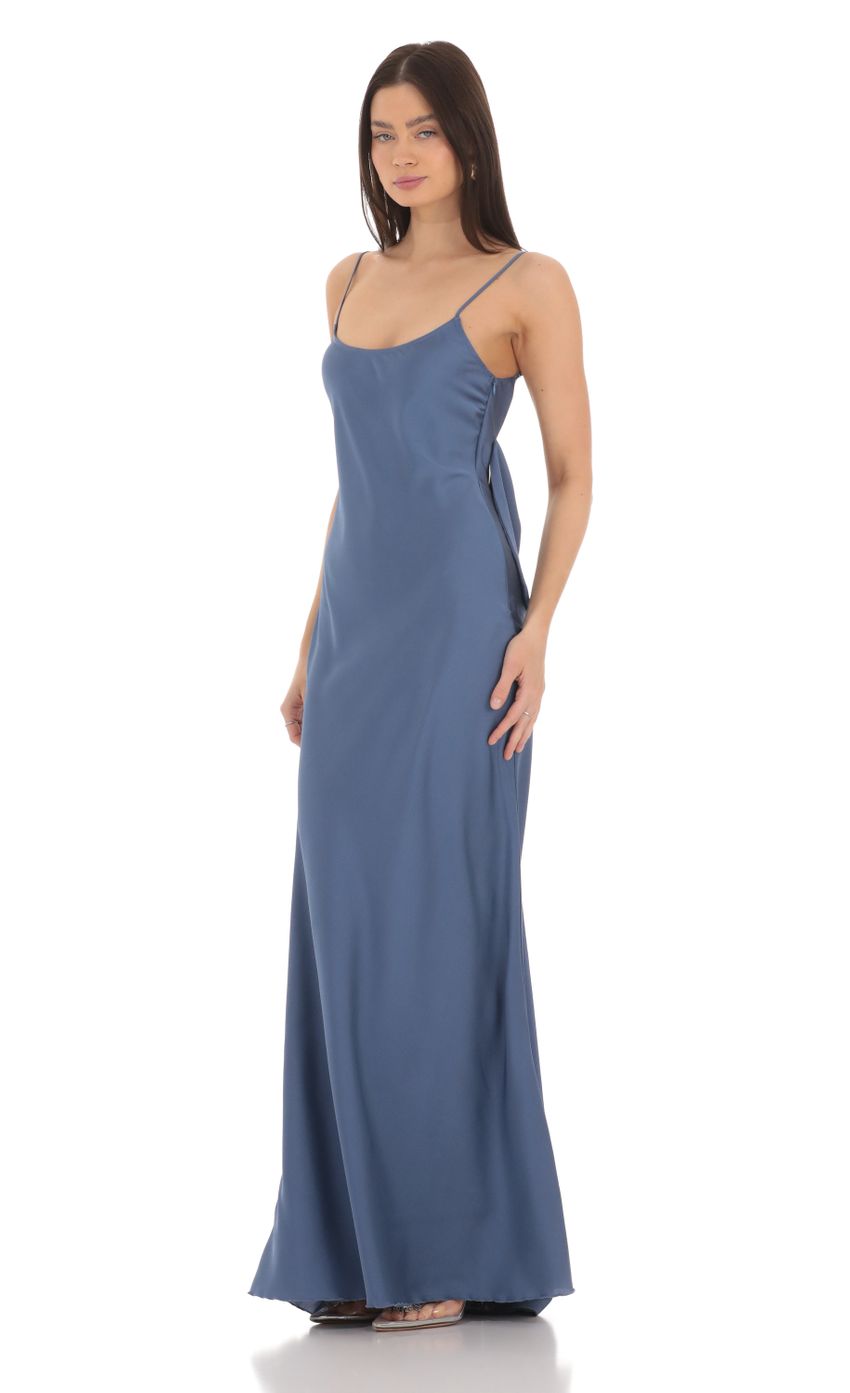 Lucy in the Sky Back Bow Satin Dress in Navy