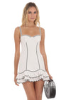 Lucy In The Sky Black Thread Ruffle Dress in White