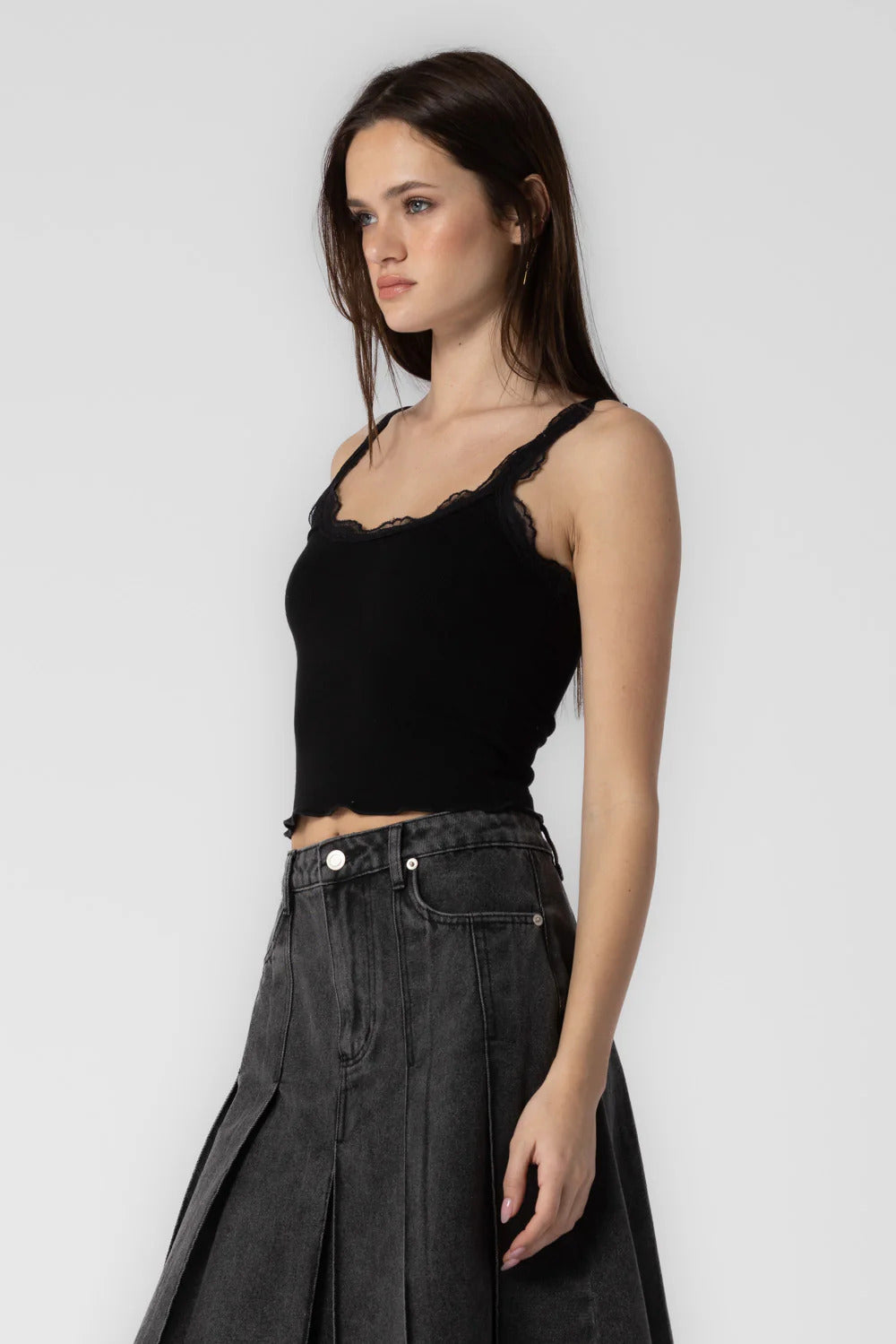 Ruby & Jenna Women's Ribbed Lace Tank Top