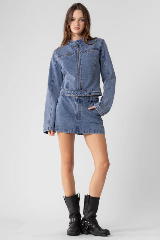 Ruby & Jenna Women's Denim Moto Racer Jacket