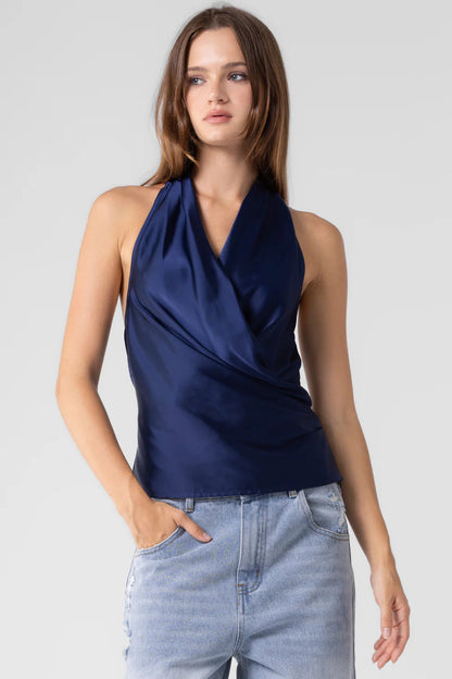 Ruby & Jenna Women's Satin Cowl Neck Halter Top