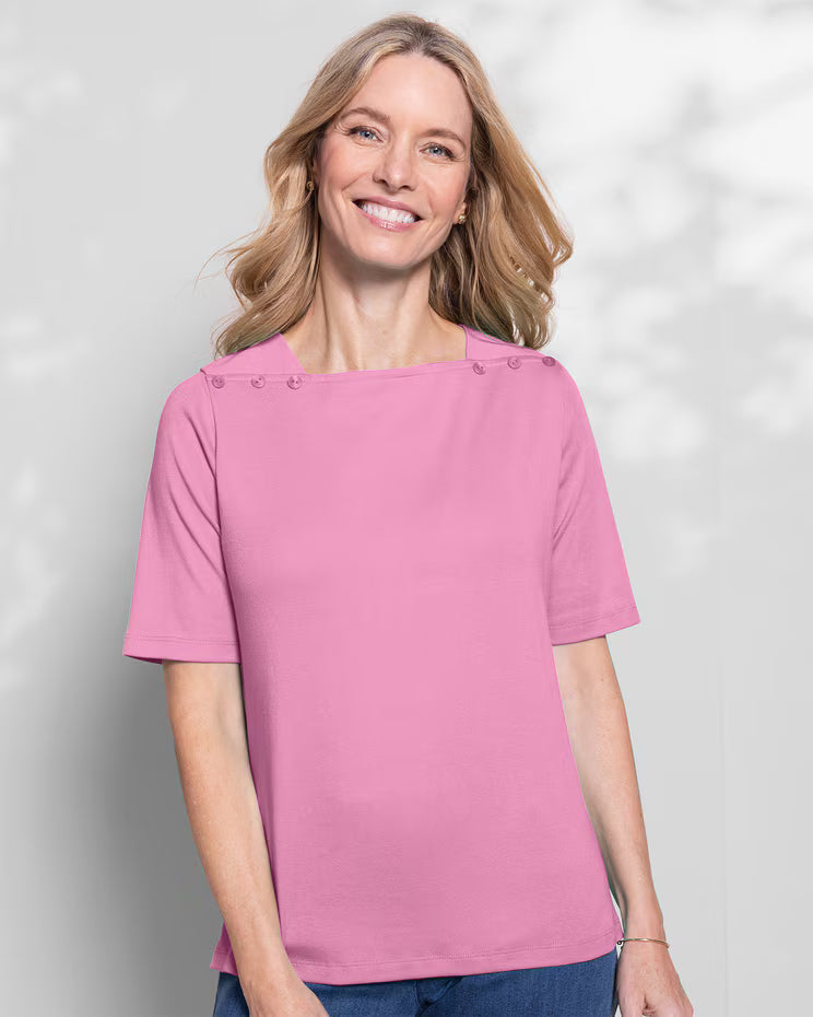 BLAIR Coastal Cotton Solid Square-Neck Tee (Petite) - Begonia Pink - x4