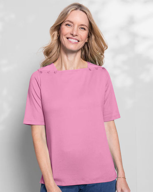 BLAIR Coastal Cotton Solid Square-Neck Tee (Petite) - Begonia Pink - x4