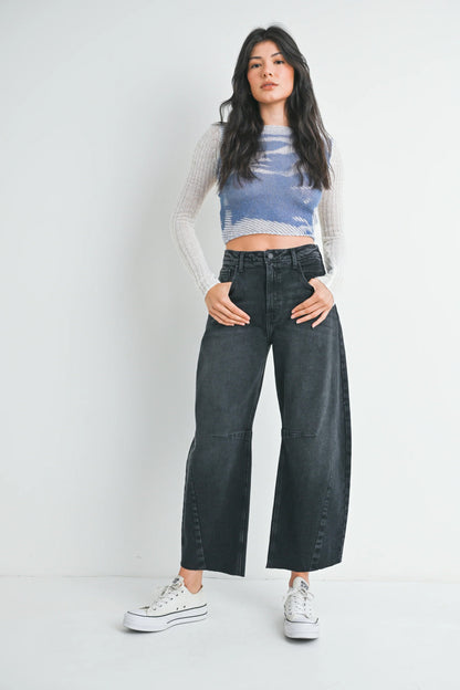 Ruby & Jenna Women's Just Black - Barrel Jean with Seams