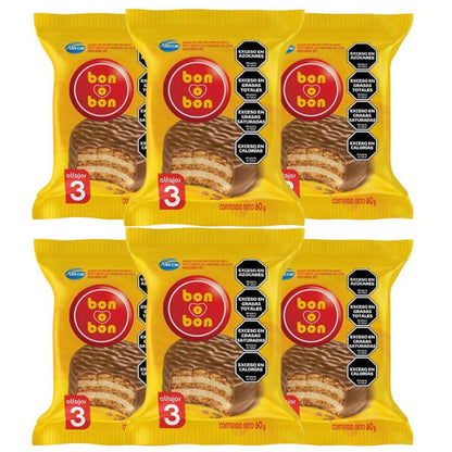 Pampa Direct Bon O Bon Alfajor Triple with Peanut Butter and Milk Chocolate, 60 g / 2.1 oz (pack of 6)