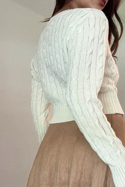 Ruby & Jenna Women's Cable Knit V Neck Sweater