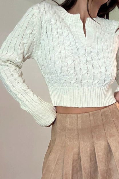 Ruby & Jenna Women's Cable Knit V Neck Sweater