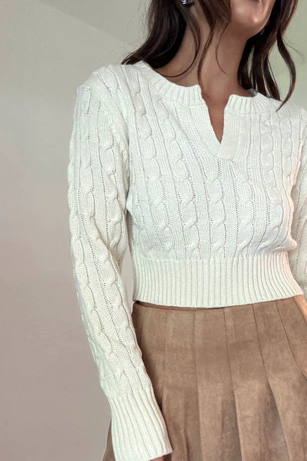 Ruby & Jenna Women's Cable Knit V Neck Sweater