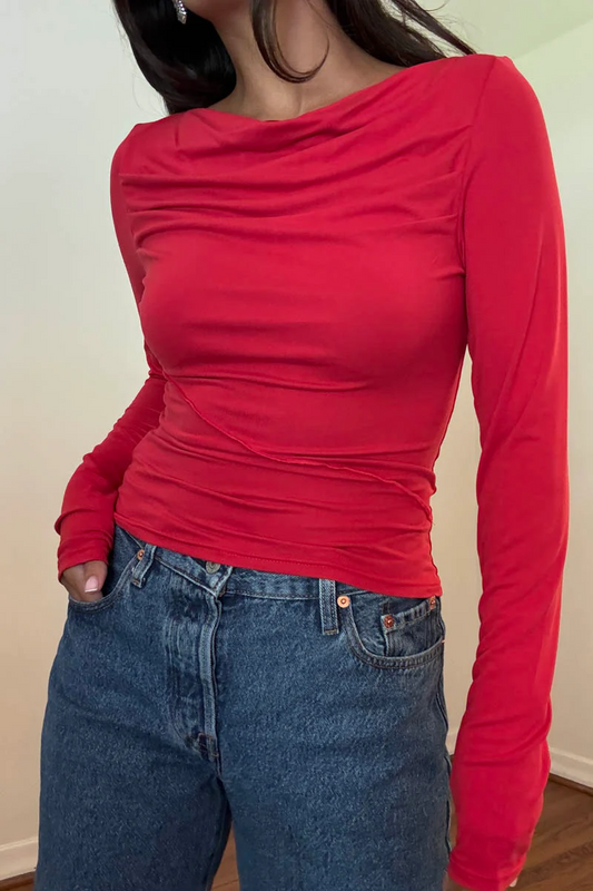 Ruby & Jenna Women's Cowl Neck Long Sleeve Top