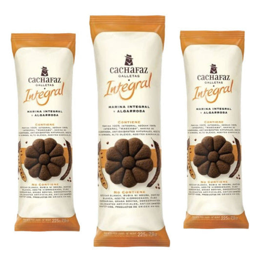Pampa Direct Cachafaz Wholegrain Wheat and Carob Flour Vegan Cookies Galletas with Muscovado and Natural Anti-Oxidants, 225 g / 7.9 oz (pack of 3)