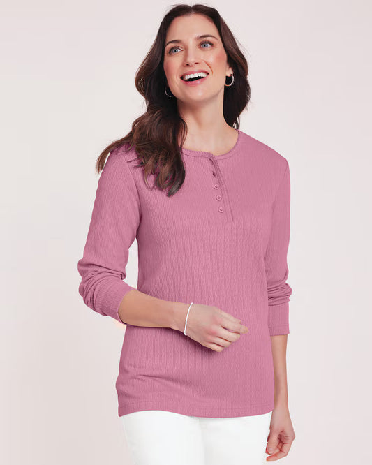 BLAIR Women's Top Long Sleeve Pointelle Henley Top 2 (Petite) - x4