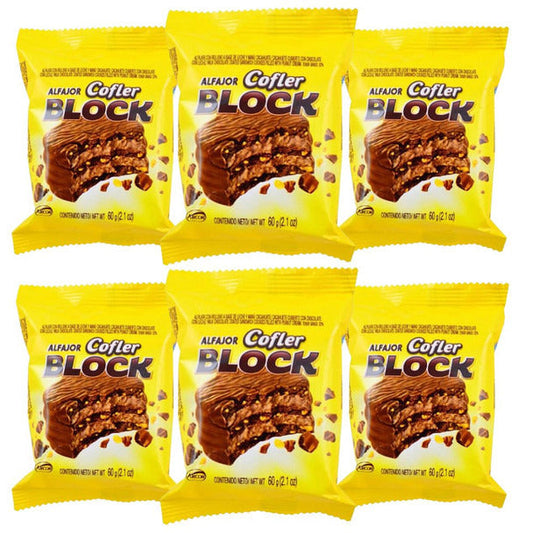 Pampa Direct Cofler Block Alfajor with Peanut Butter and Milk Chocolate, 60 g / 2.1 oz (pack of 6)