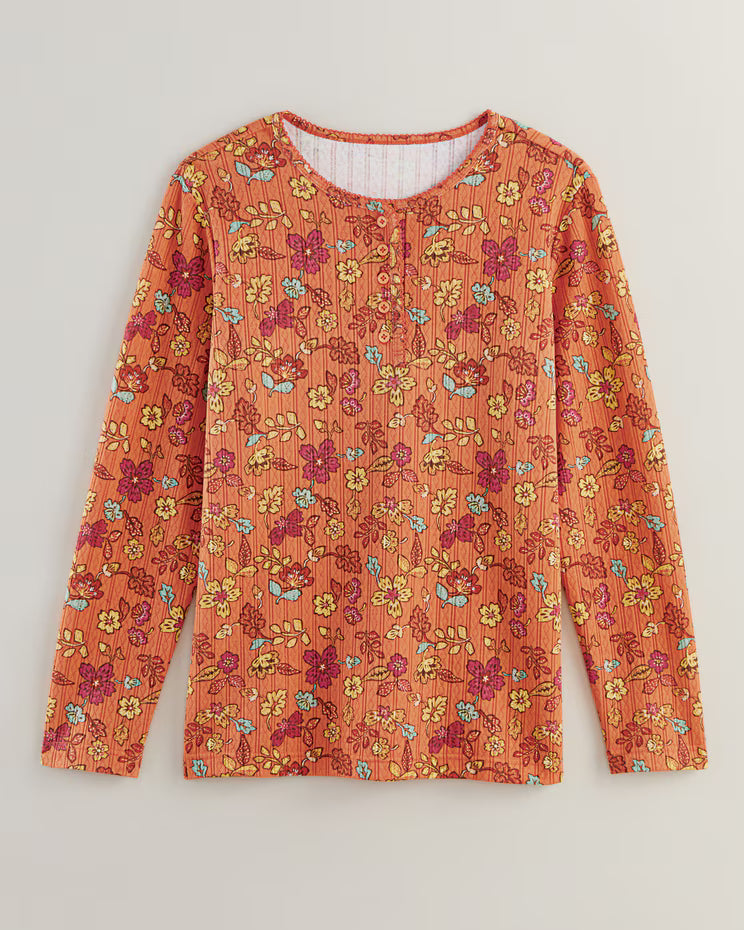 BLAIR Women's Tops Print Long Sleeve Pointelle Henley Top 2 (Misses) - x4
