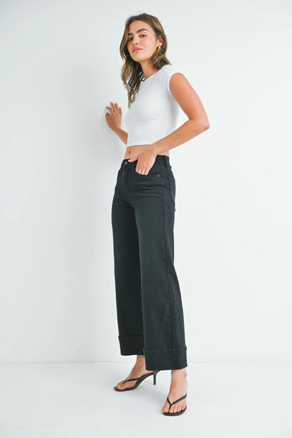 Ruby & Jenna Women's Just Black - Cuffed Palazzo Jean