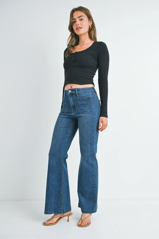 Ruby & Jenna Women's Just Black - Mini Patch Pocket Flare