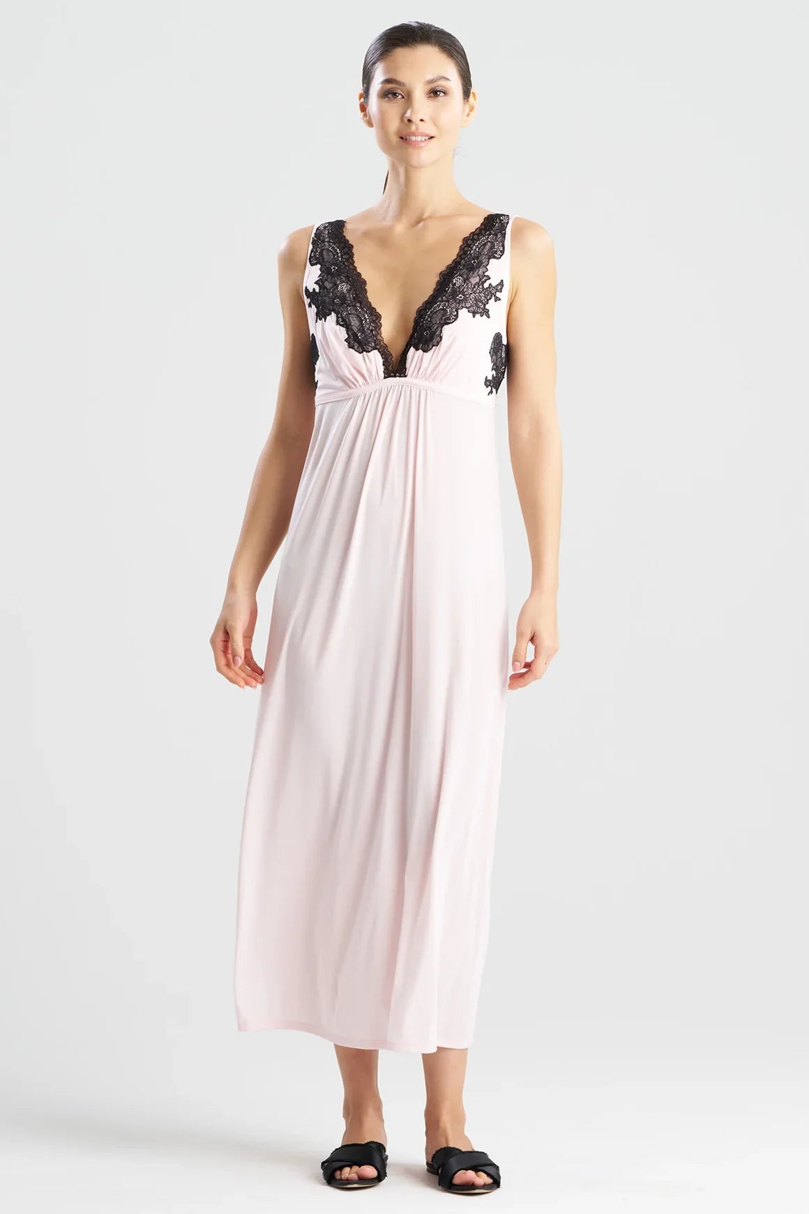 NATORI Enchant Lace Applique V-Neck Slip Dress