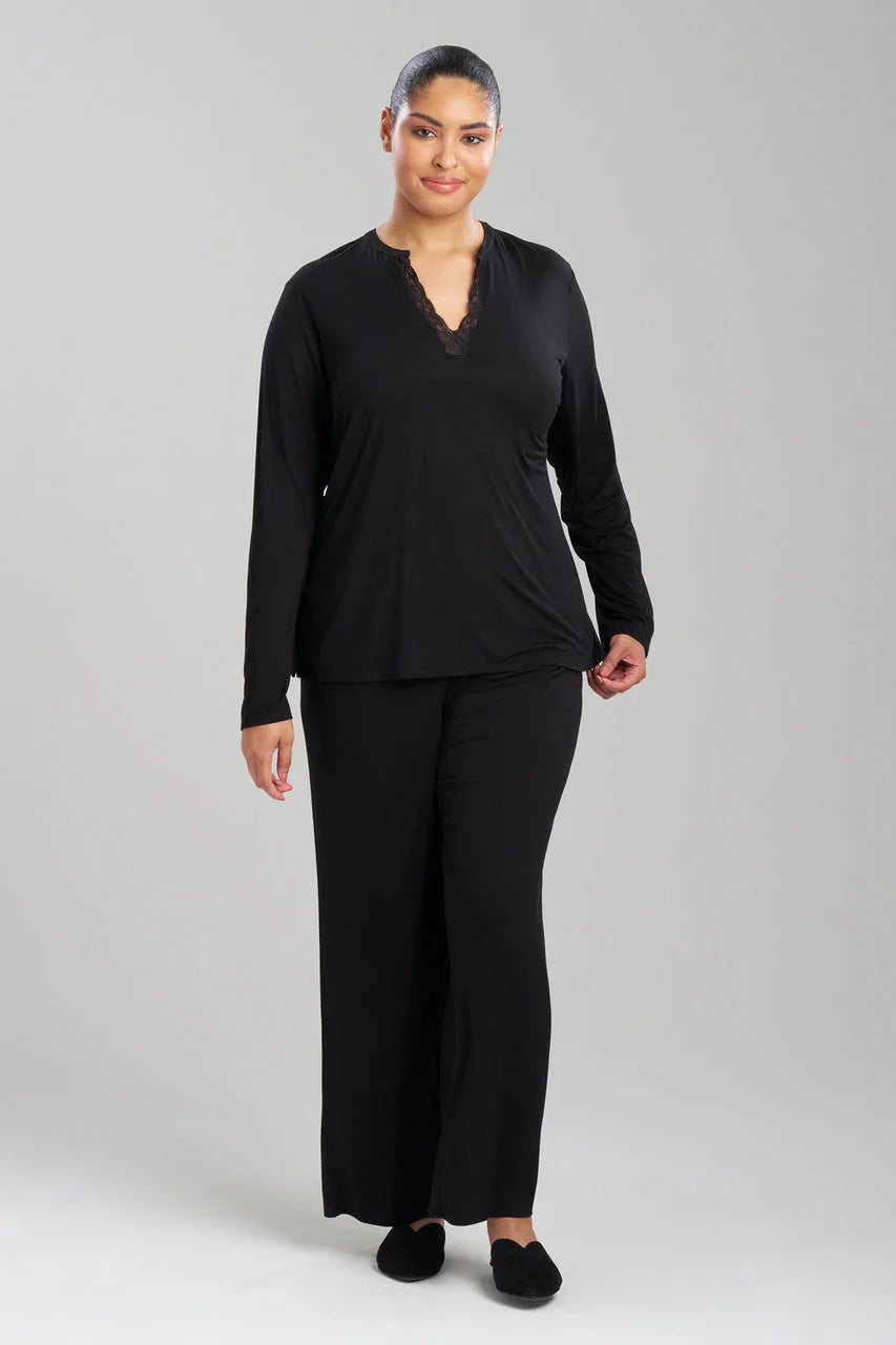 Natori Feathers Essentials Lenzing Ecovero Viscose Lace Applique PJ - Black