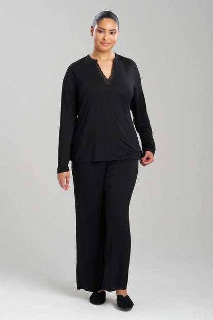 Natori Feathers Essentials Lenzing Ecovero Viscose Lace Applique PJ - Black