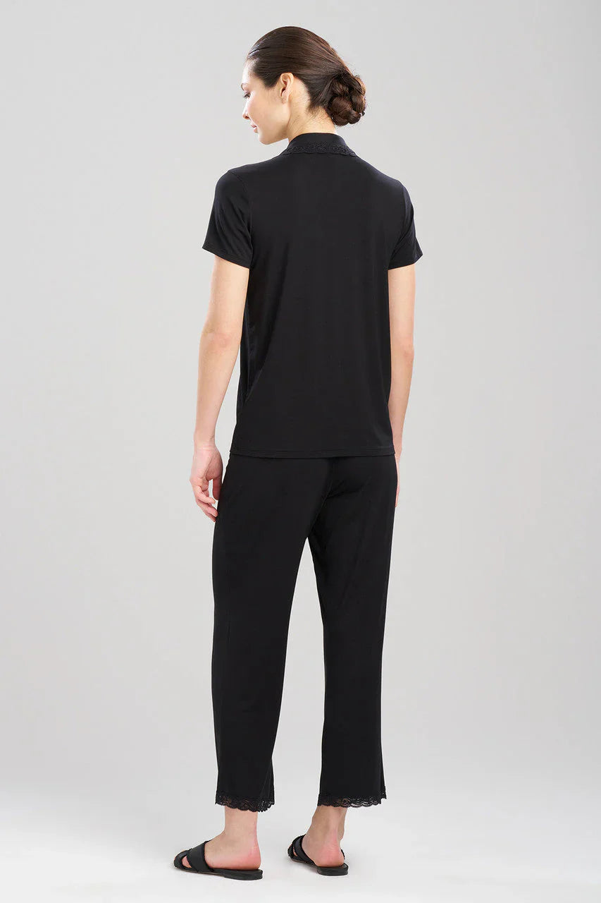 Natori Feathers Essentials Lenzing Ecovero Viscose Lace Applique Trim PJ - Black