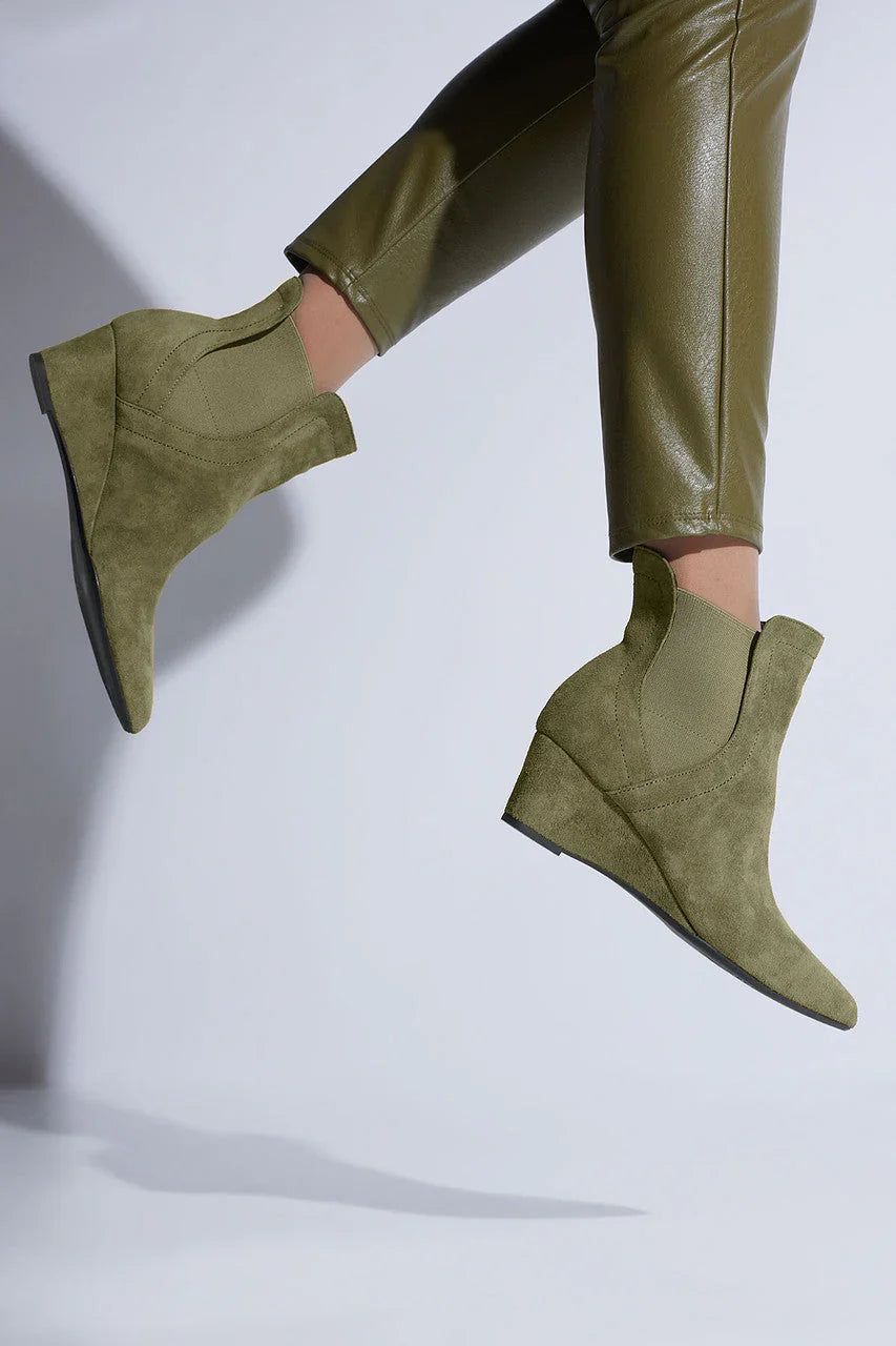 Natori Gaisha-Su Suede Wedge Bootie - Olive