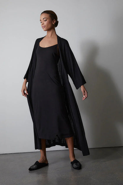 Natori Image Suede Dragon Embroidery Slide - Black Suede