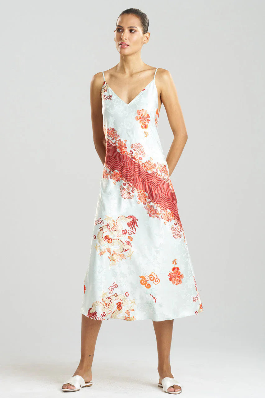 NATORI Imperial Dragon Jacquard Slip Dress - Light Aqua