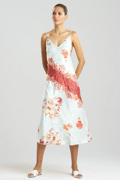 NATORI Imperial Dragon Jacquard Slip Dress - Light Aqua