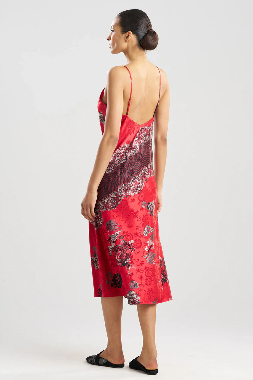 NATORI Imperial Dragon Jacquard Slip Dress - Red