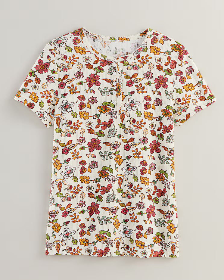 BLAIR Women's Tops Print Short Sleeve Pointelle Henley Top 2 (Misses) - x3