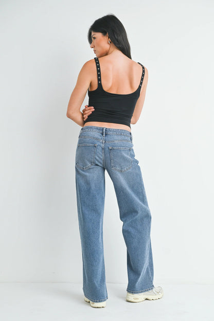 Ruby & Jenna Women's Just Black - Low Rise Baggy Jean