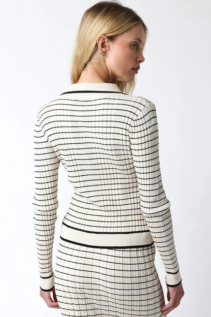 Ruby & Jenna Women's Stripe Collared Cardigan