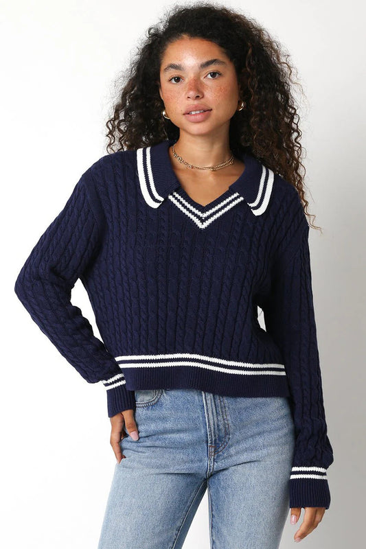Ruby & Jenna Women's Stripe Collared Sweater