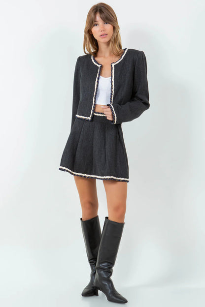 Ruby & Jenna Women's Braided Trim Tweed Jacket