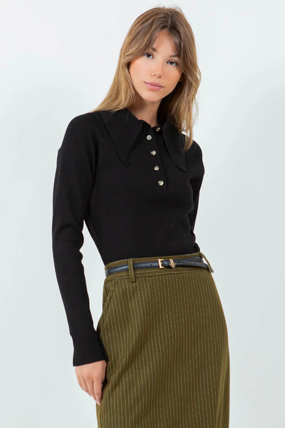 Ruby & Jenna Women's Collared Knit Sweater