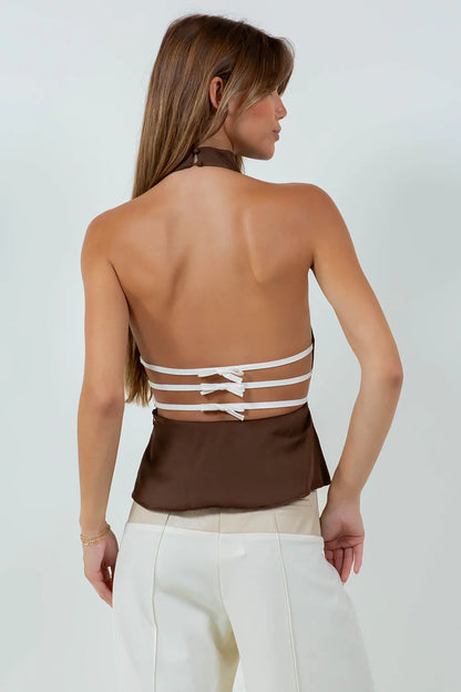 Ruby & Jenna Women's Cowl Satin Tank With Bow