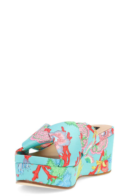 Natori Lanna Nappa Leather Platform Thong Sandals - Aqua