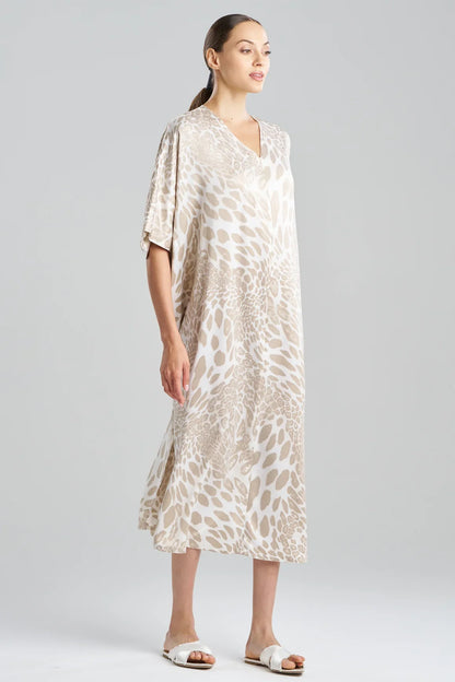 NATORI Luxe Leopard Zip Caftan - Sand Taupe