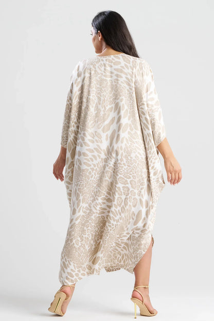 NATORI Luxe Leopard Zip Caftan - Sand Taupe