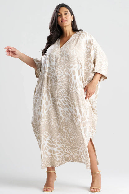 NATORI Luxe Leopard Zip Caftan - Sand Taupe