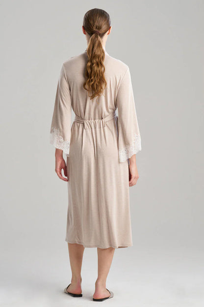 Natori Luxe Shangri-la TENCEL Robe - Heather Cashmere/Ivory