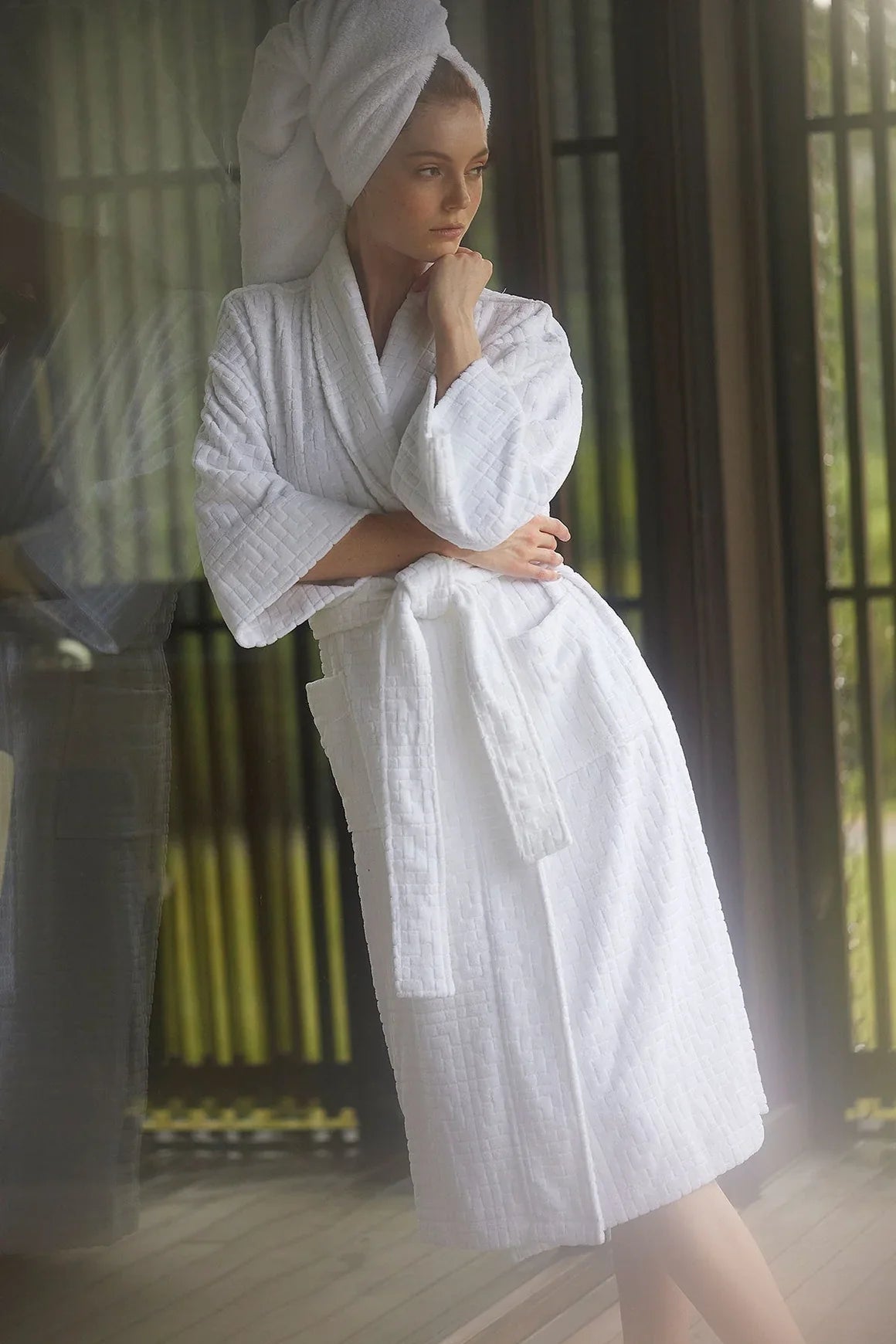 Natori Maze Cotton Spa Robe - White