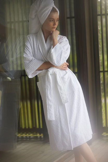 Natori Maze Cotton Spa Robe - White