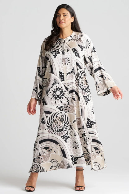 NATORI Medallion Zip Caftan - Black