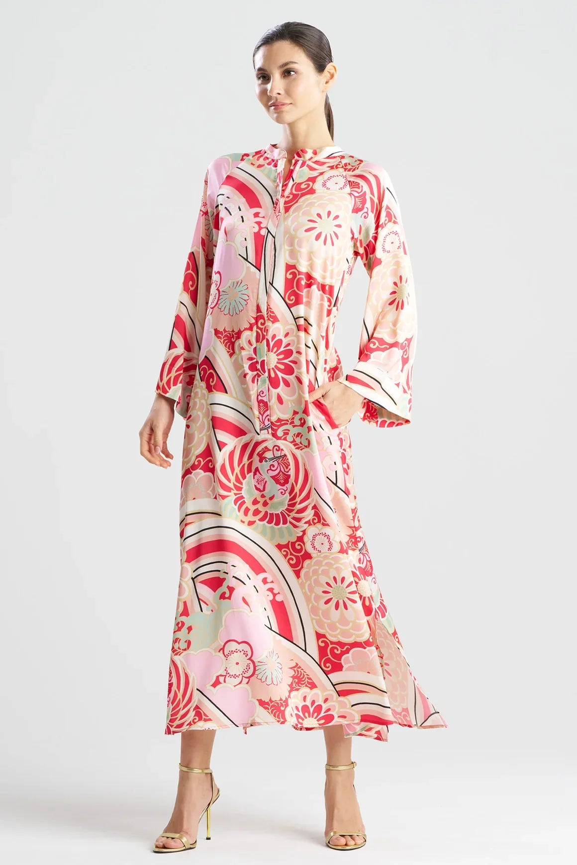 NATORI Medallion Zip Caftan - Pink