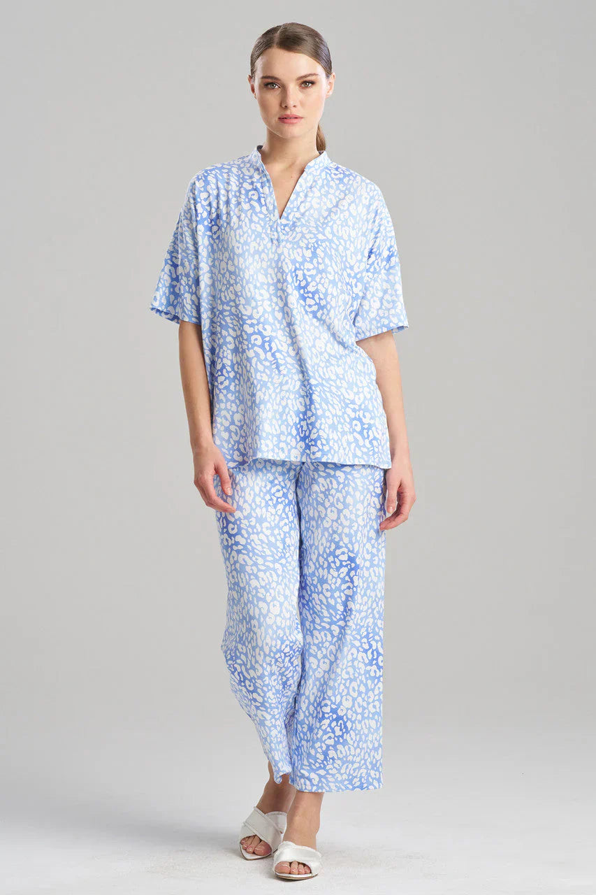 Natori Misty Leopard Cozy Knit PJ - Blue Orchid